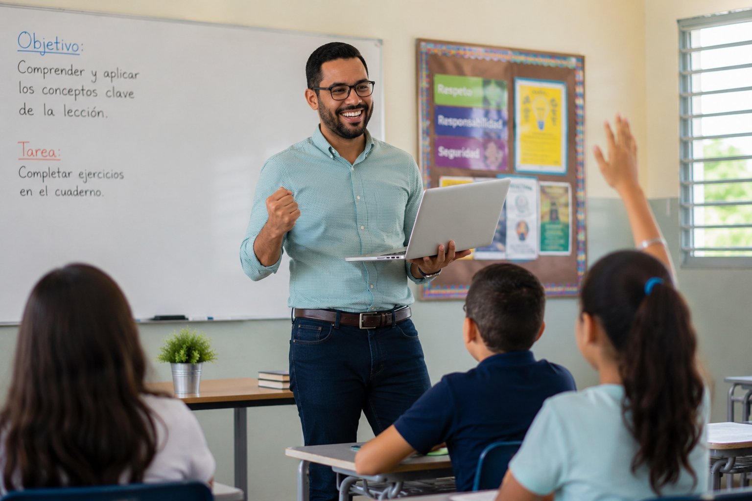 Docente gestionando calificaciones y competencias de estudiantes en Escuela360